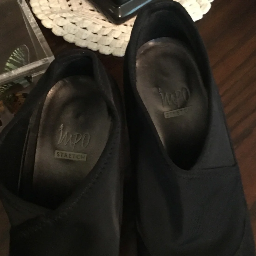 Impo-Great Condition-Women’s Black Suede Slip-On Stretch Bootie Wedges